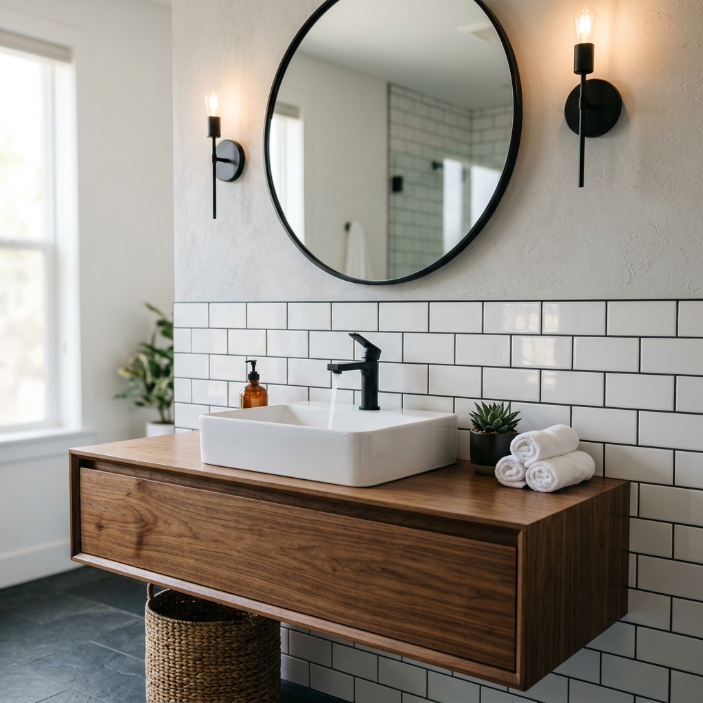 Subway tile vanity backsplash
