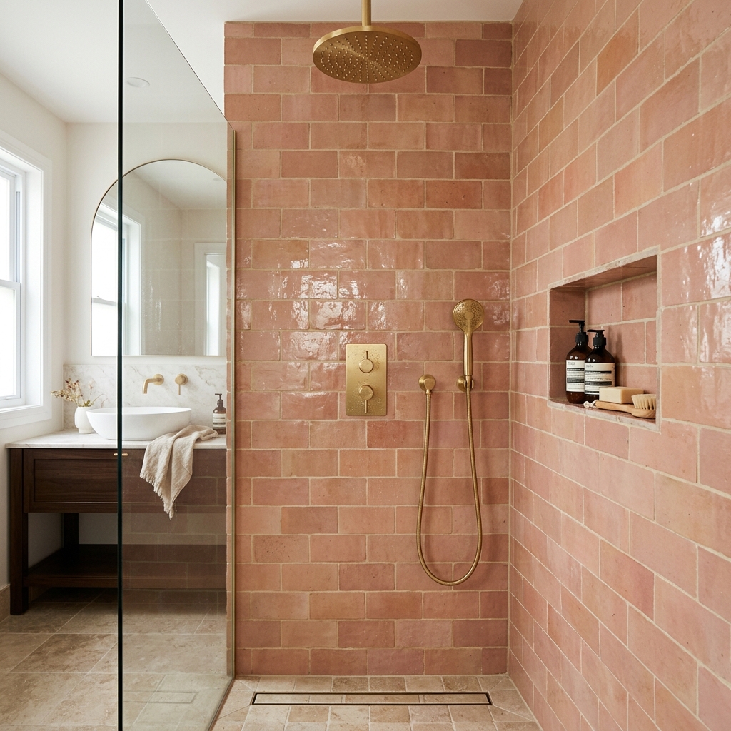 Terracotta Pink Zellige Shower Tile