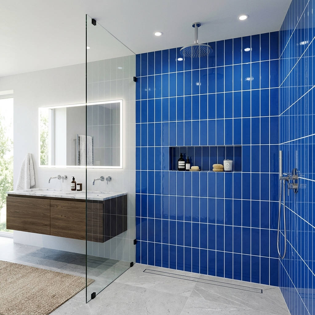Blue Glass Subway Feature Wall Tile